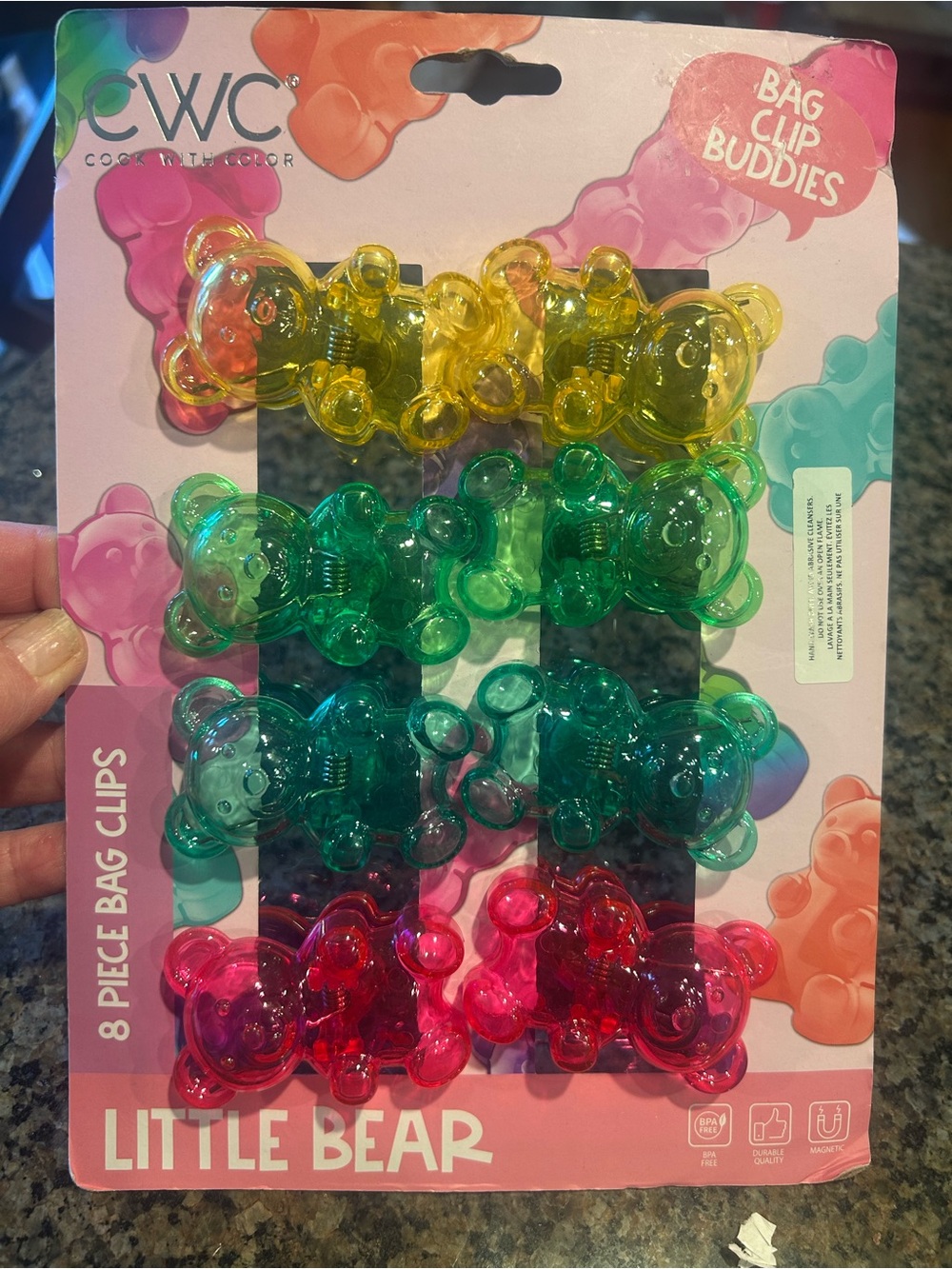 EWC Little Translucent Gummy Bear Bag Clip Set - 8 Pack(magnetic back).